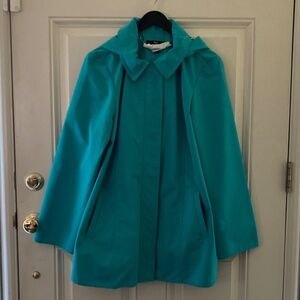 Dennis Basso Water Resistant A-Line Jacket/Circle Lining/Hood/Turquoise/L/NWT!